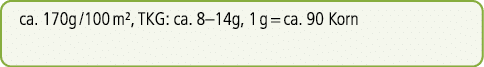 ca. 170g /100 m², TKG: ca. 8–14g, 1 g = ca. 90 Korn