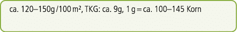 ca. 120–150g /100 m², TKG: ca. 9g, 1 g = ca. 100–145 Korn