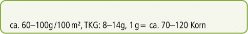 ca. 60–100g /100 m², TKG: 8–14g, 1 g = ca. 70–120 Korn