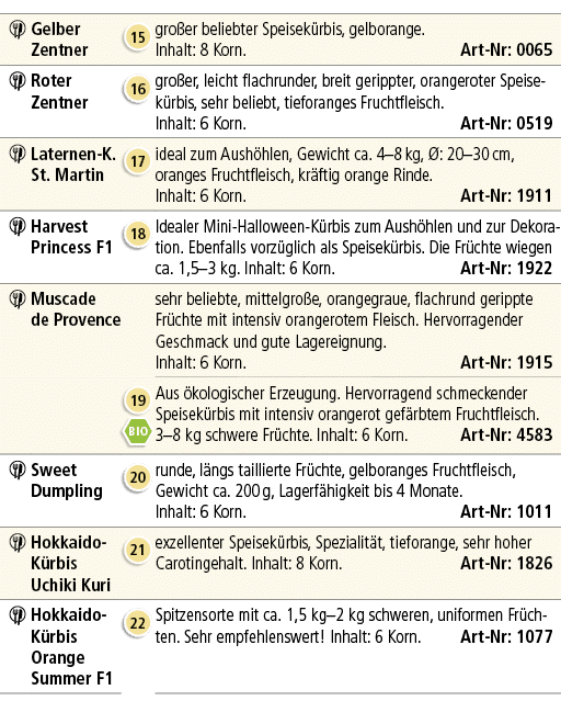 ￼,Gelber Zentner,￼,gro er beliebter Speisek rbis, gelborange. Inhalt: 8 Korn. Art Nr: 0065,￼,Roter Zentner,￼,gro er, ...
