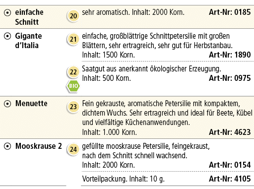 ￼,einfache Schnitt,￼,sehr aromatisch. Inhalt: 2000 Korn. Art Nr: 0185,￼,Gigante d‘Italia,￼,einfache, gro bl ttrige Sc...