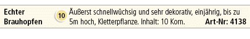 Echter Brauhopfen,￼, u erst schnellw chsig und sehr dekorativ, einj hrig, bis zu 5m hoch, Kletterpflanze. Inhalt: 10 ...
