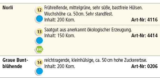 Norli,￼ ￼,Fr hreifende, mittelgr ne, sehr s e, bastfreie H lsen. Wuchsh he ca. 50cm. Sehr standfest. Inhalt: 200 Kor...