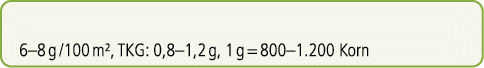 6–8 g /100 m², TKG: 0,8–1,2 g, 1 g = 800–1.200 Korn
