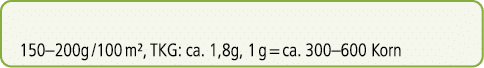 150–200g /100 m², TKG: ca. 1,8g, 1 g = ca. 300–600 Korn