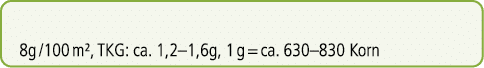 8g /100 m², TKG: ca. 1,2–1,6g, 1 g = ca. 630–830 Korn
