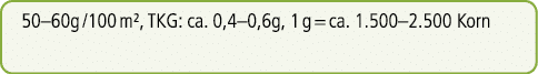 50–60g /100 m², TKG: ca. 0,4–0,6g, 1 g = ca. 1.500–2.500 Korn