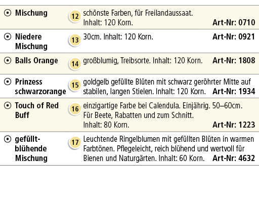 ￼,Mischung,￼,sch nste Farben, f r Freilandaussaat. Inhalt: 120 Korn. Art Nr: 0710,￼,Niedere Mischung,￼,30cm. Inhalt: ...
