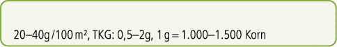 20–40g /100 m², TKG: 0,5–2g, 1 g = 1.000–1.500 Korn
