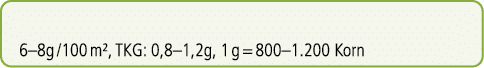 6–8g /100 m², TKG: 0,8–1,2g, 1 g = 800–1.200 Korn