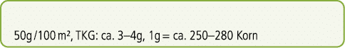 50g /100 m², TKG: ca. 3–4g, 1g = ca. 250–280 Korn