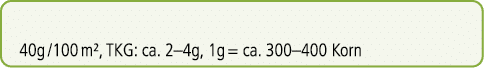 40g /100 m², TKG: ca. 2–4g, 1g = ca. 300–400 Korn