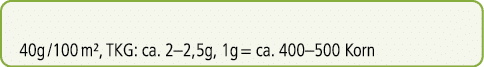 40g /100 m², TKG: ca. 2–2,5g, 1g = ca. 400–500 Korn