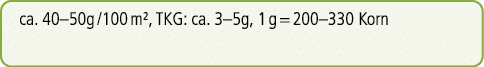 ca. 40–50g /100 m², TKG: ca. 3–5g, 1 g = 200–330 Korn