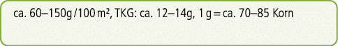 ca. 60–150g /100 m², TKG: ca. 12–14g, 1 g = ca. 70–85 Korn