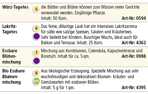 W rz Tagetes,￼,die Bl tter und Bl ten k nnen zum W rzen vieler Gerichte verwendet werden. Einj hrige Pflanze. Inhalt:...
