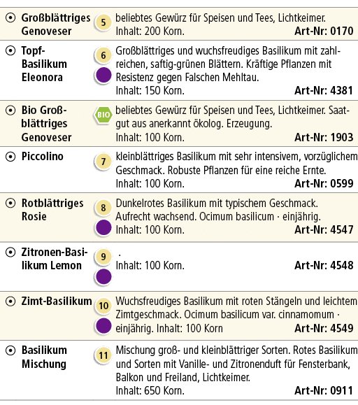 ￼,Gro bl ttriges Genoveser,￼,beliebtes Gew rz f r Speisen und Tees, Lichtkeimer. Inhalt: 200 Korn. Art Nr: 0170,￼,Top...