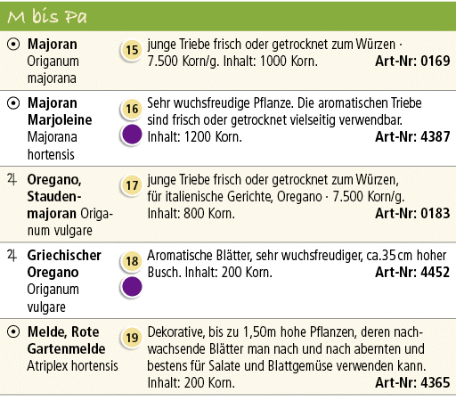 M bis Pa,,,￼,Majoran Origanum majorana,￼,junge Triebe frisch oder getrocknet zum W rzen · 7.500 Korn/g. Inhalt: 1000 ...