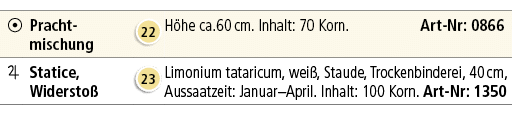 ￼,Pracht­mischung,￼,H he ca.60 cm. Inhalt: 70 Korn. Art Nr: 0866,￼,Statice, Widersto ,￼,Limonium tataricum, wei , Sta...