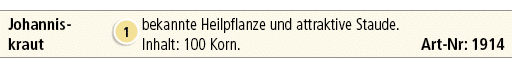 Johannis kraut,￼,bekannte Heilpflanze und attraktive Staude. Inhalt: 100 Korn. Art Nr: 1914