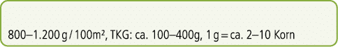 800–1.200 g / 100m², TKG: ca. 100–400g, 1 g = ca. 2–10 Korn