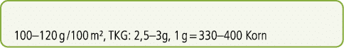 100–120 g /100 m², TKG: 2,5–3g, 1 g = 330–400 Korn