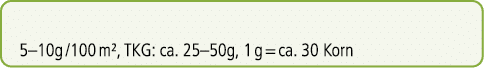 5–10g /100 m², TKG: ca. 25–50g, 1 g = ca. 30 Korn